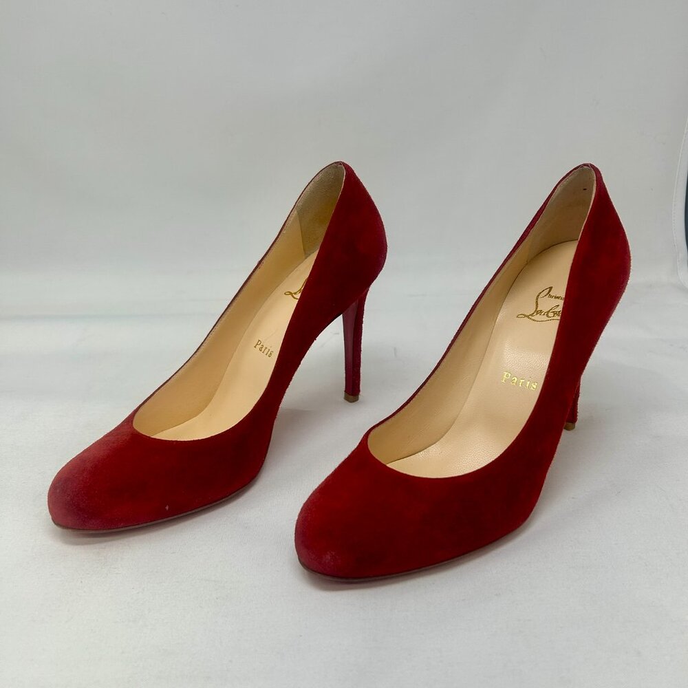 CHRISTIAN LOUBOUTIN Red Suede Pumps - Picture 3 of 10